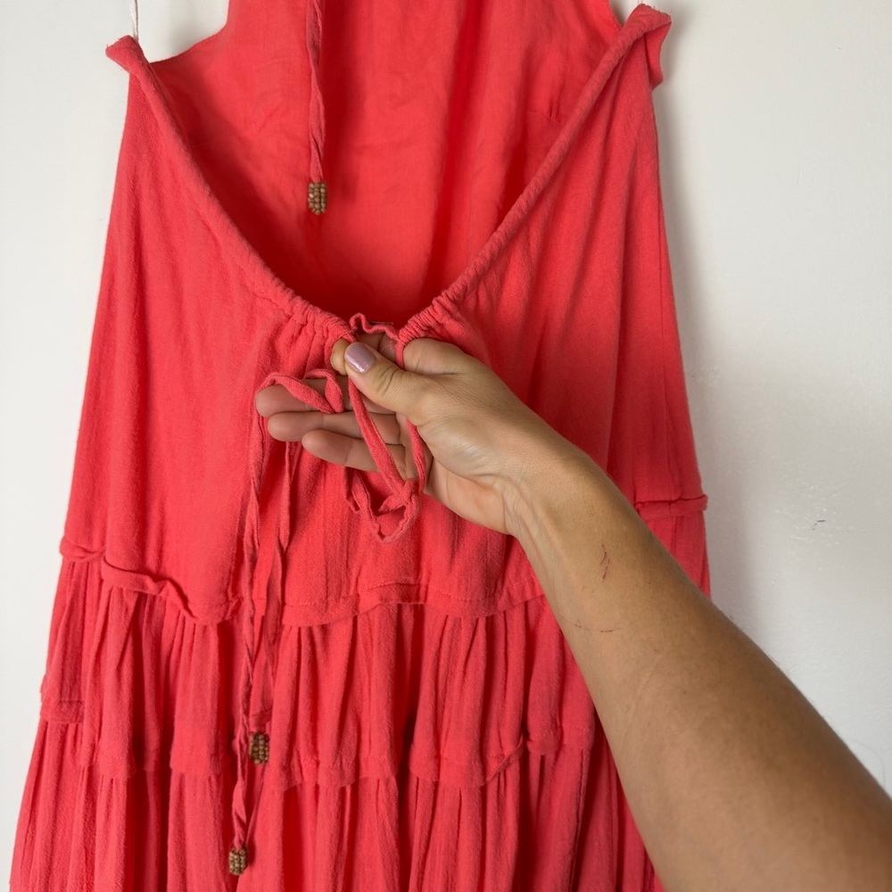 FREE PEOPLE Somewhere Sunny Drop Waist Maxi Dress Watermelon Coral XS - Picture 4 of 7